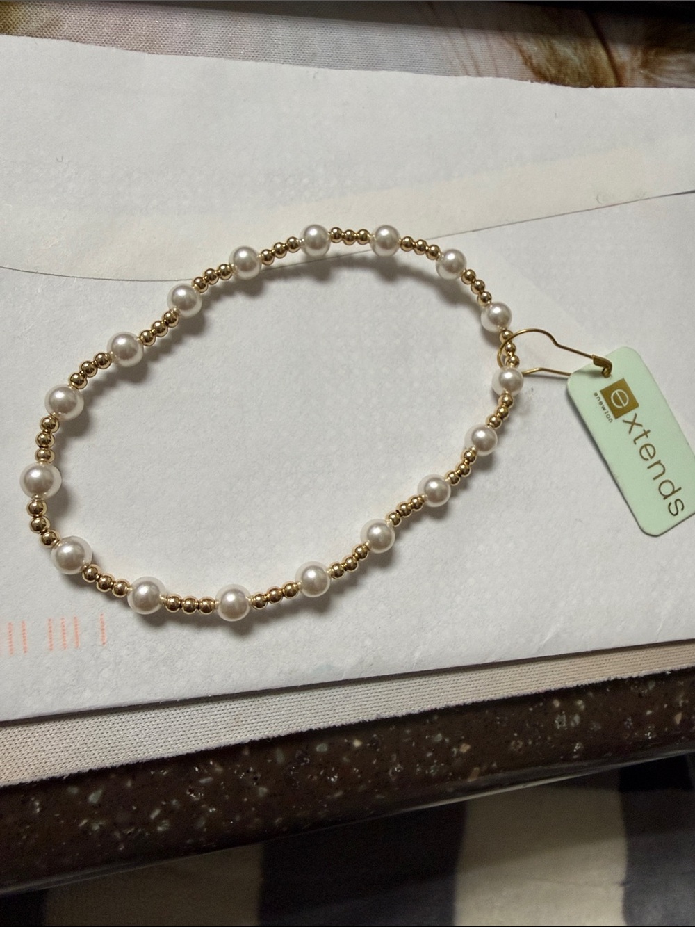 Gold-Tone and White Pearl Beaded Bracelet